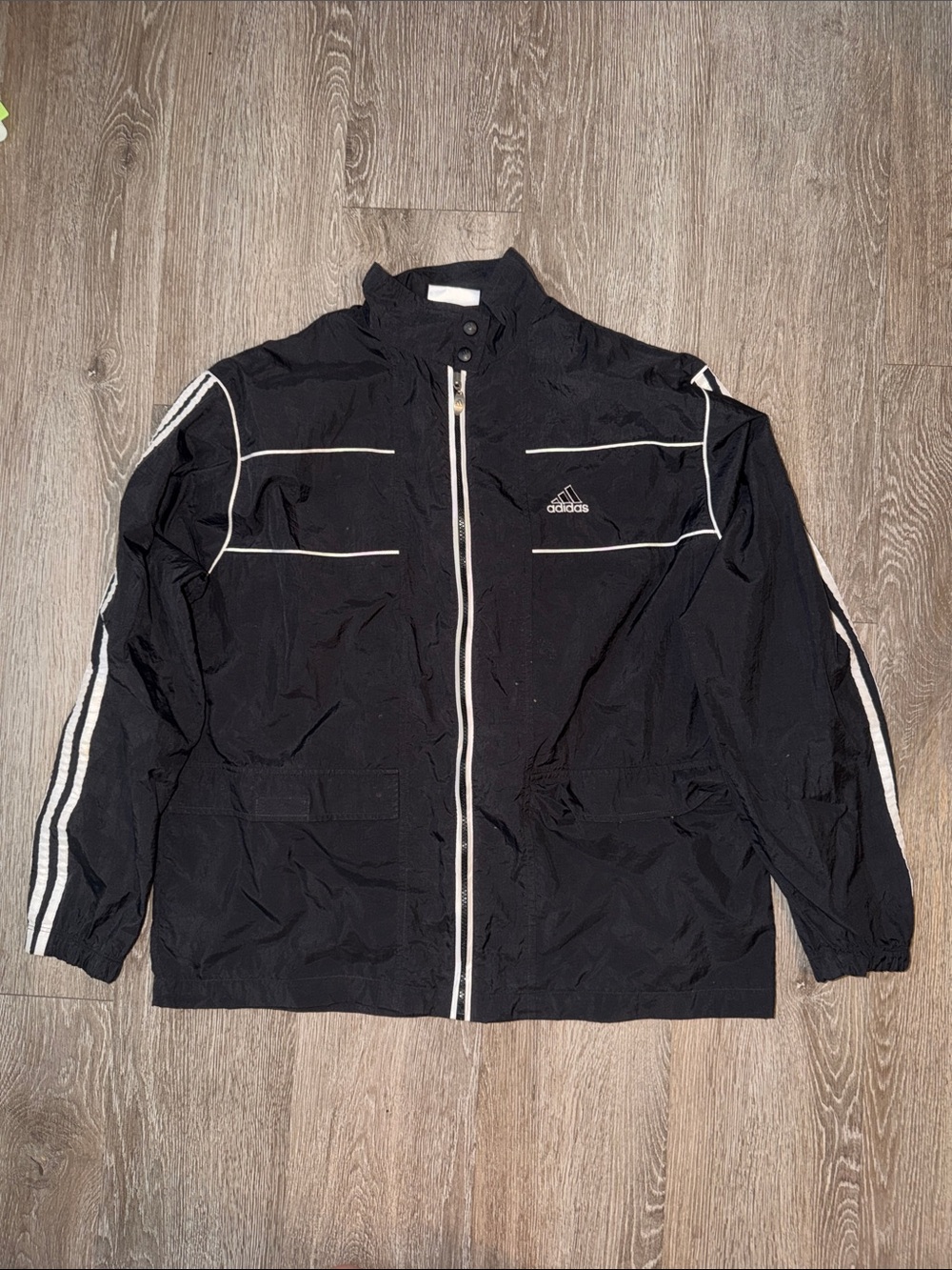 Vintage adidas Black Windbreaker Jacket with White Trim size large